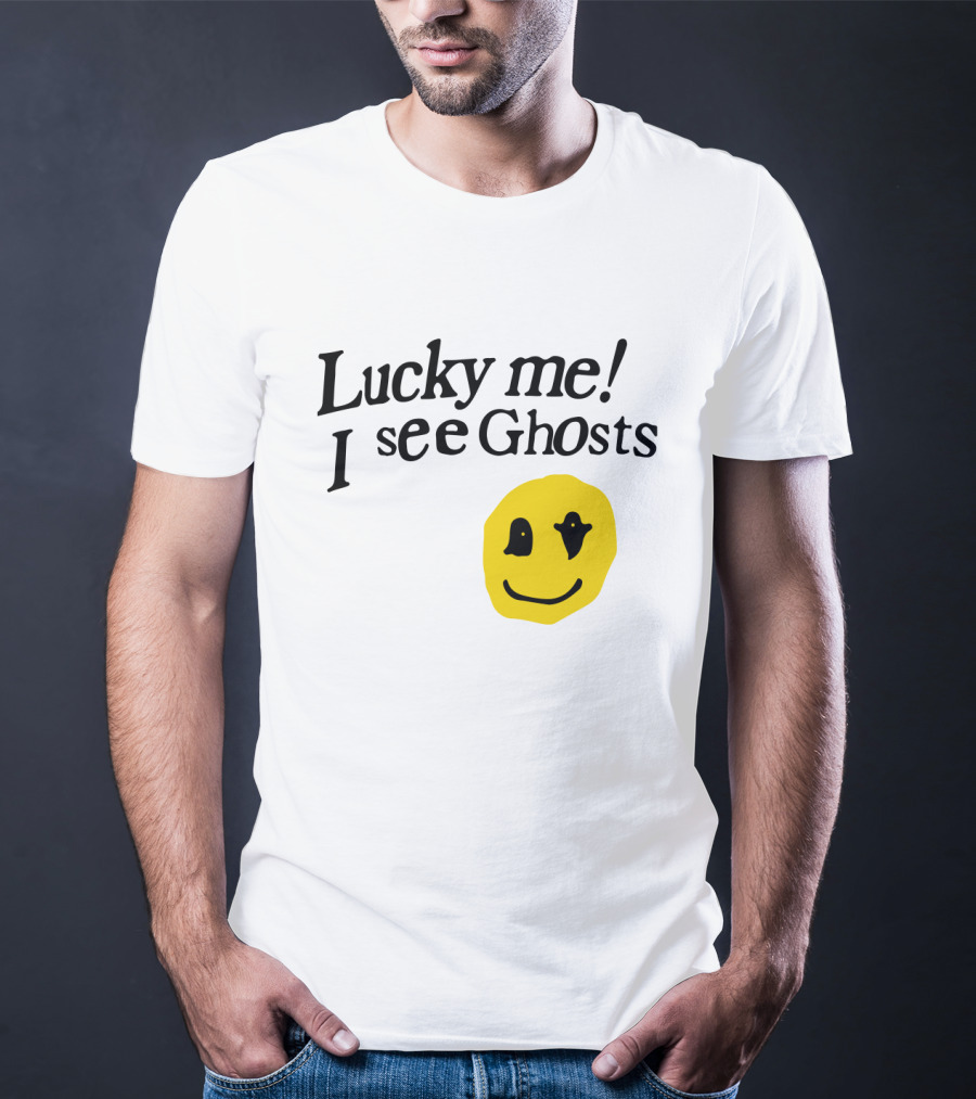 Lucky Me I See Ghosts Kids See Ghosts Merch Yellow Smiley Face T-Shirt