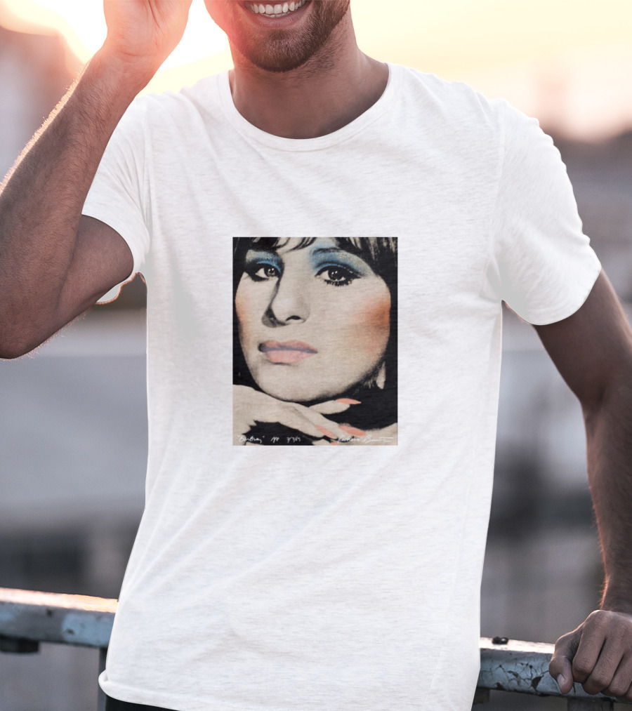 Barbra Streisand Portrait With Signature And Blue Eye Shadow T-Shirt