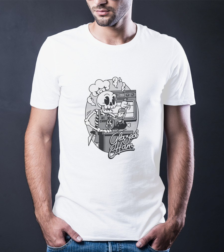 Glazed Ham Cold Ones Merch #1 Chef Skeleton Oven Cooking T-Shirt