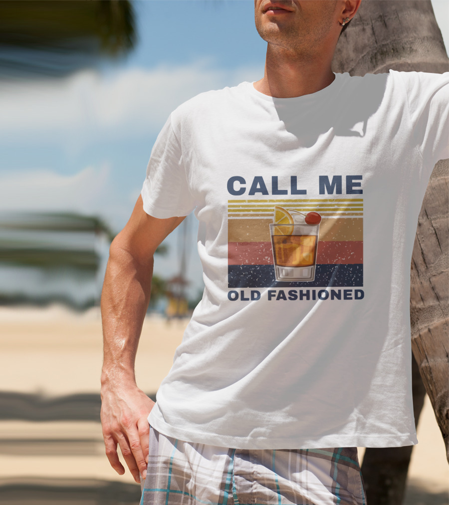 Call Me Old Fashioned Whiskey Cocktail Retro Stripes T-Shirt