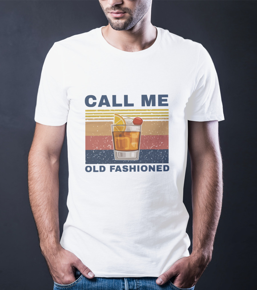 Call Me Old Fashioned Whiskey Cocktail Retro Stripes T-Shirt