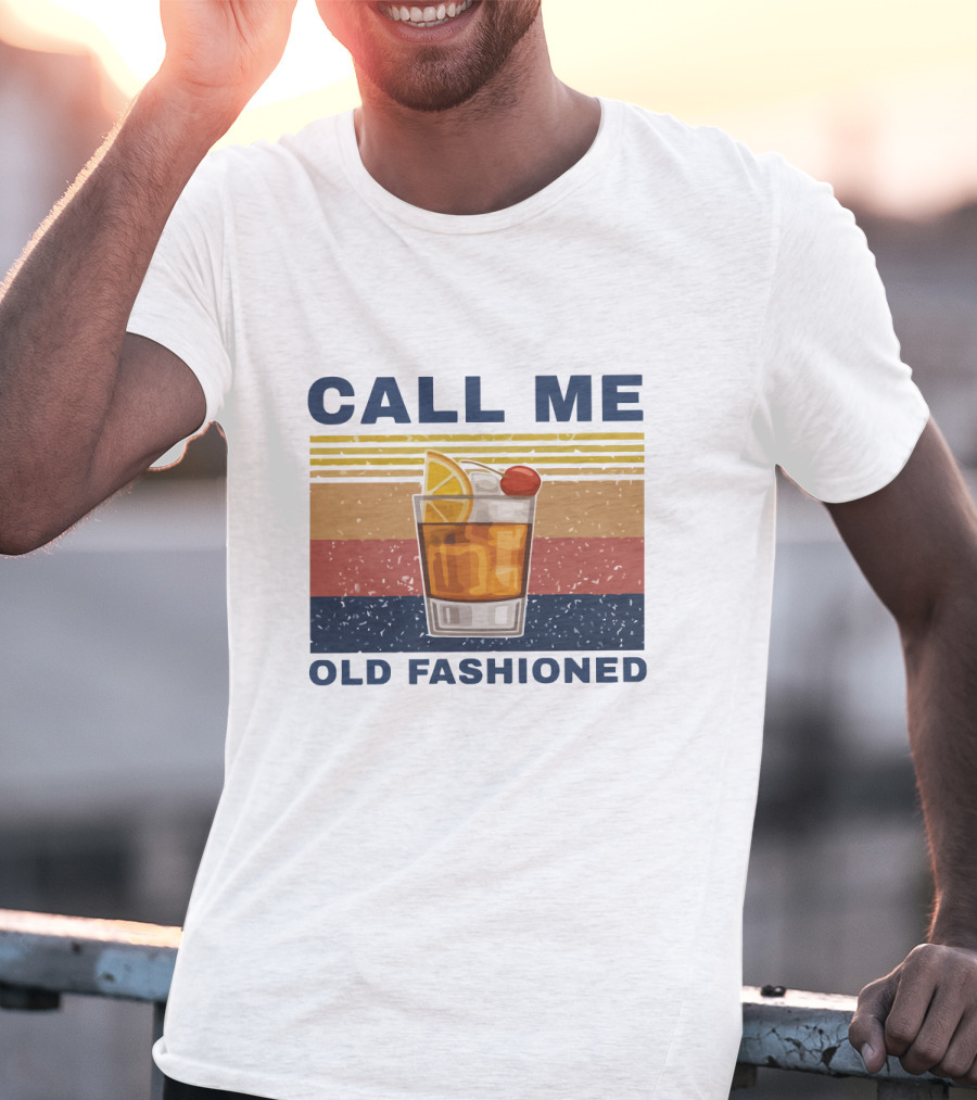 Call Me Old Fashioned Whiskey Cocktail Retro Stripes T-Shirt
