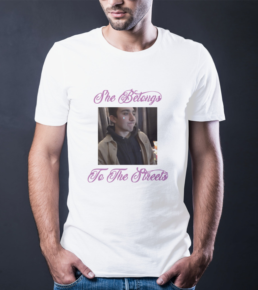 She Belongs To The Streets Photo Of Young Man Smirking In Hoodie And Jacket T-Shirt