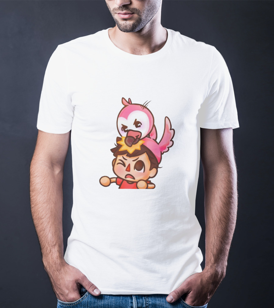 Youtooz Flamingo Angry Cartoon Character With Pink Bird Companion T-Shirt