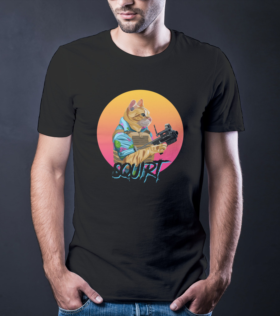 Squirt Cat Rainbow Sunset Tactical Operator T-Shirt