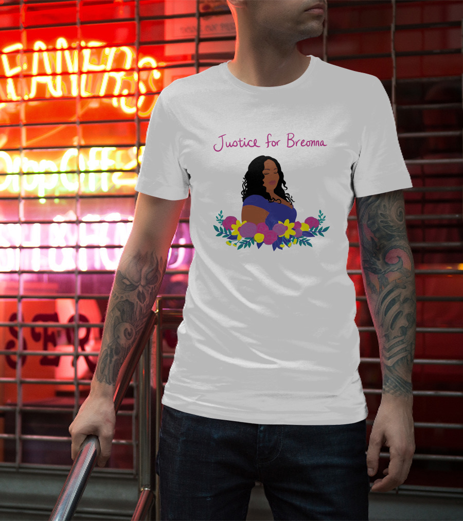 Justice For Breonna Floral Illustration With Woman In Blue Dress T-Shirt