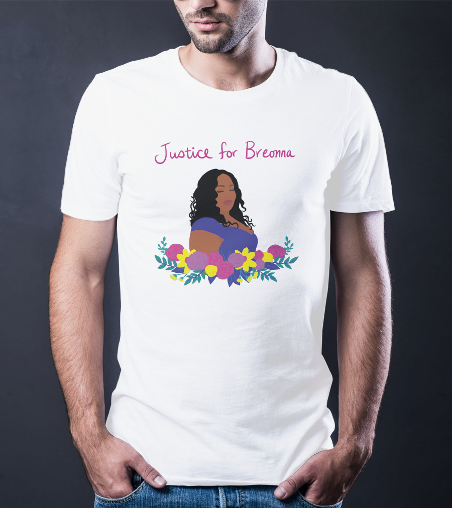 Justice For Breonna Floral Illustration With Woman In Blue Dress T-Shirt