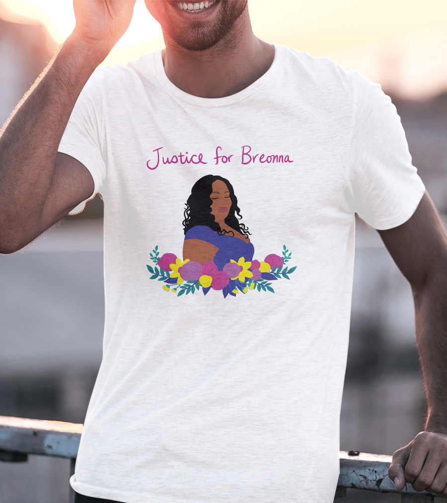 Justice For Breonna Floral Illustration With Woman In Blue Dress T-Shirt