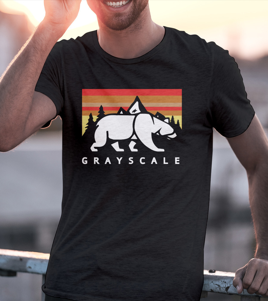 GRAYSCALE Bear And Mountains Retro Sunset T-Shirt