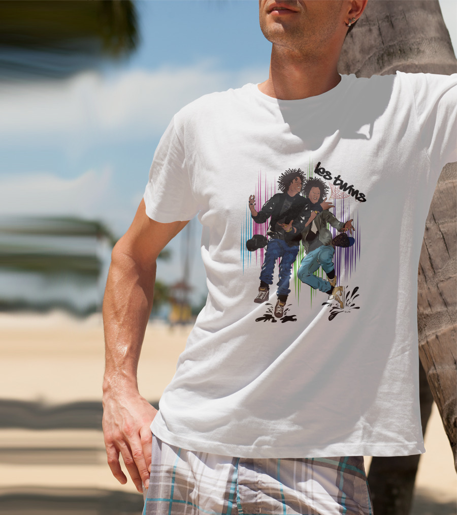 Los Twins Dancing Pose With Colorful Stripes T-Shirt
