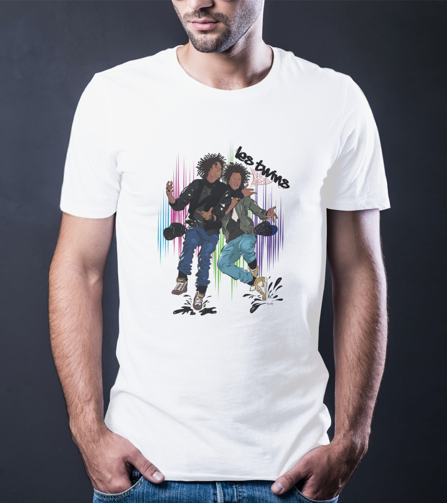 Los Twins Dancing Pose With Colorful Stripes T-Shirt