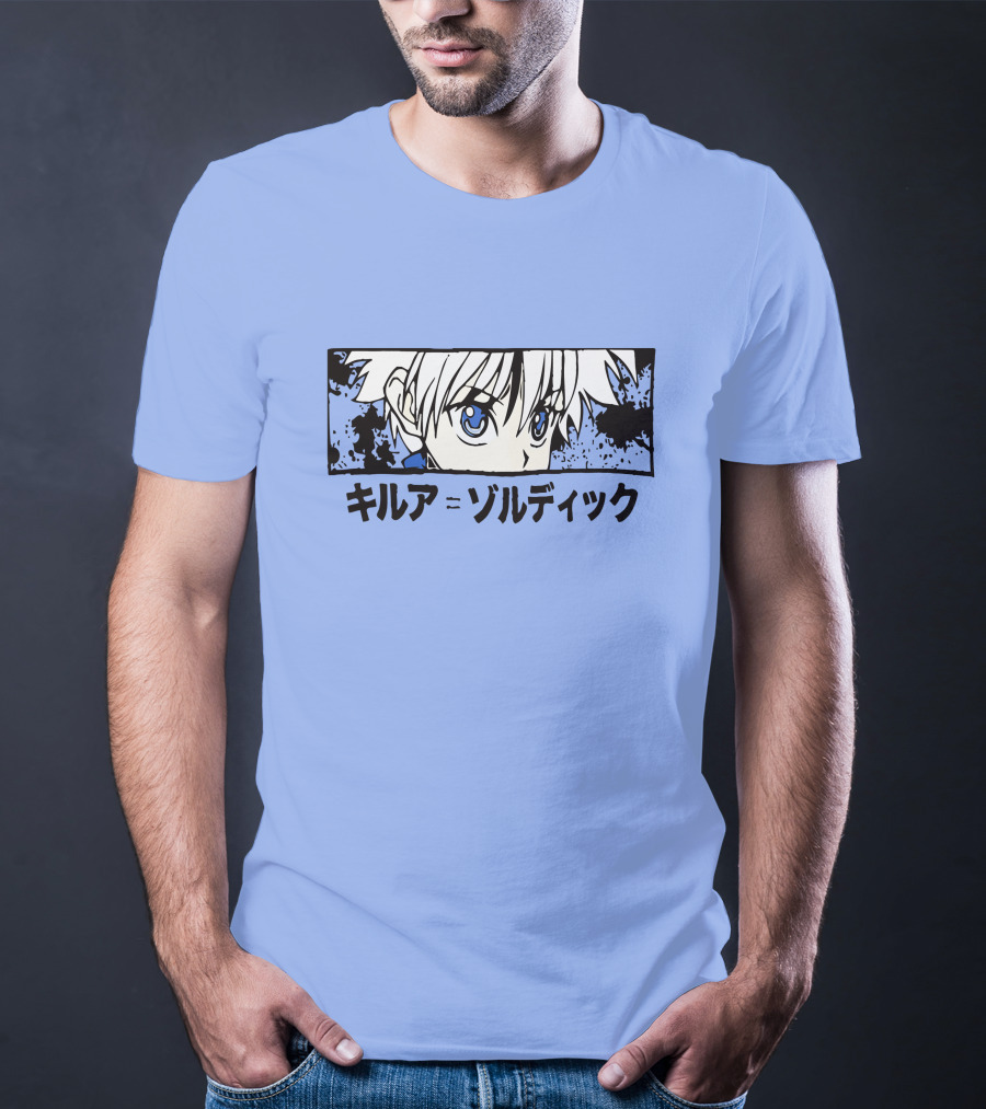 Killua Zoldyck Anime Portrait Blue Eyes Japanese Text Zumiez T-Shirt