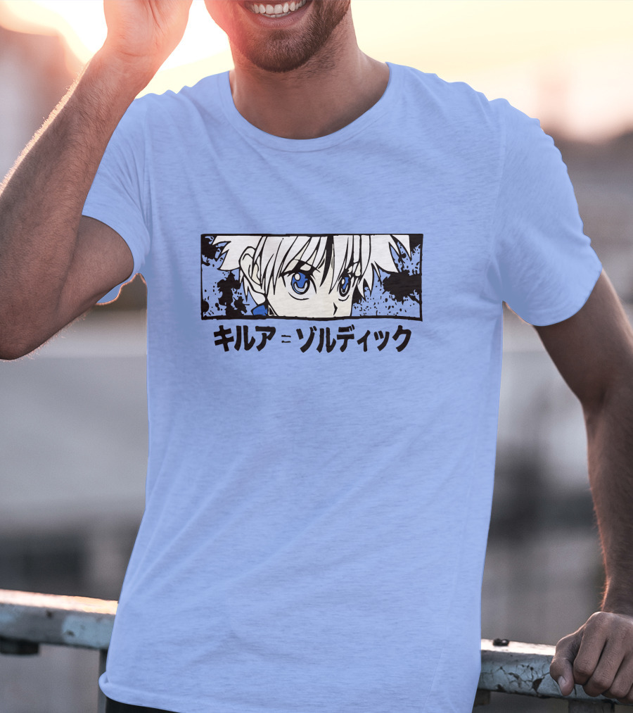 Killua Zoldyck Anime Portrait Blue Eyes Japanese Text Zumiez T-Shirt