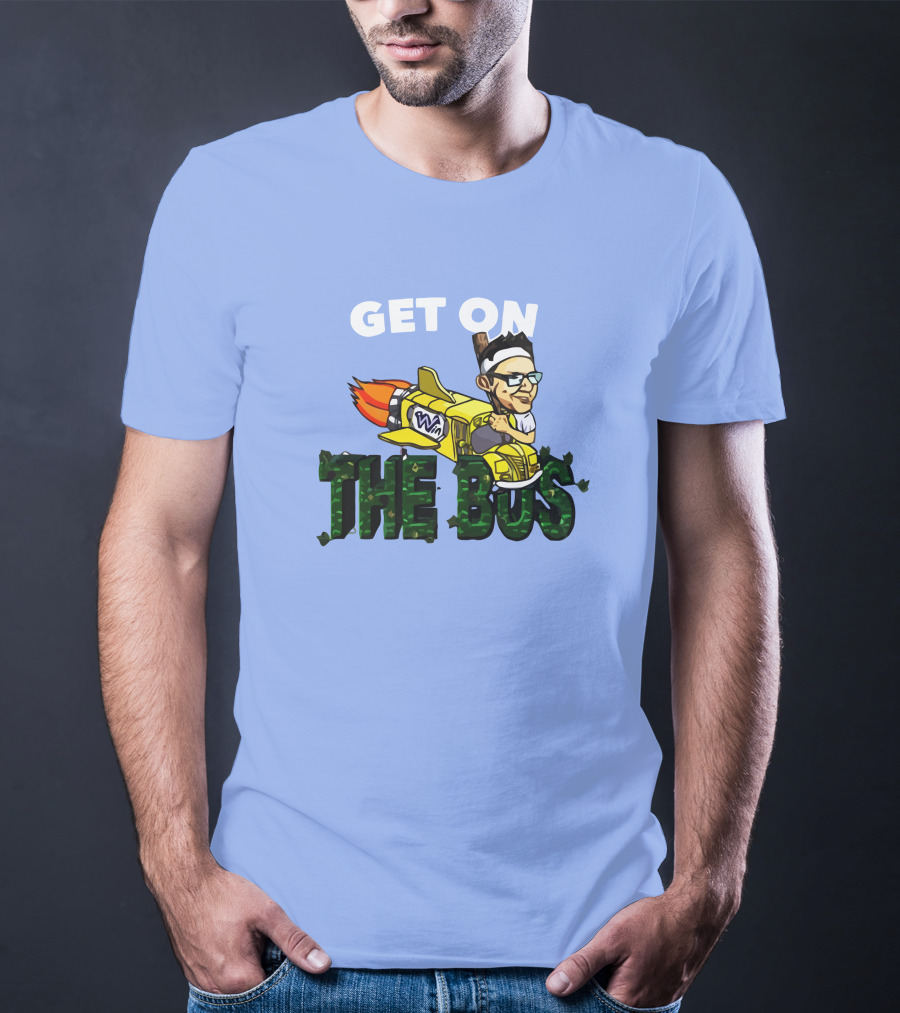 GET ON THE BUS Rocket Cartoon Character With Headband And Glasses T-Shirt