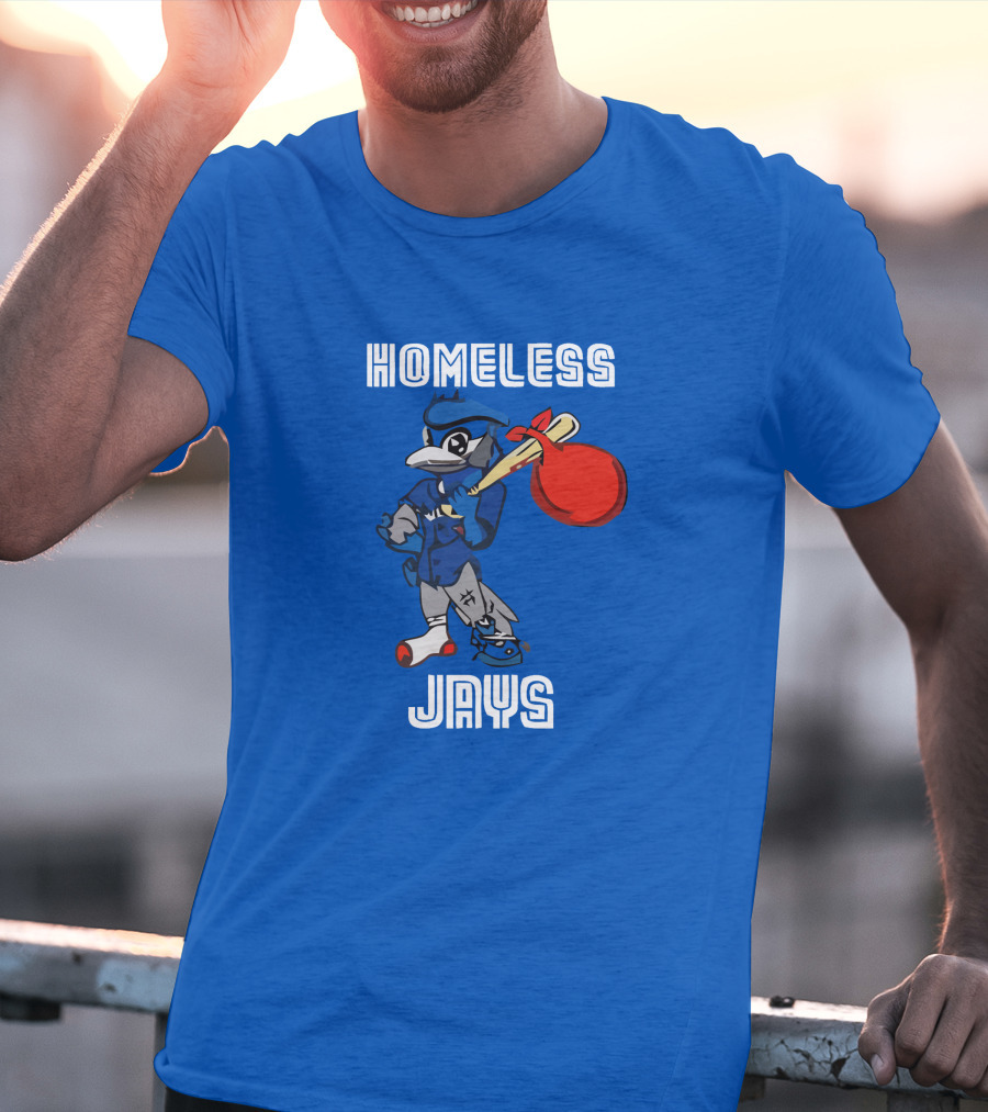 HOMELESS JAYS BLUE CHARACTER HOLDING BAG T-Shirt
