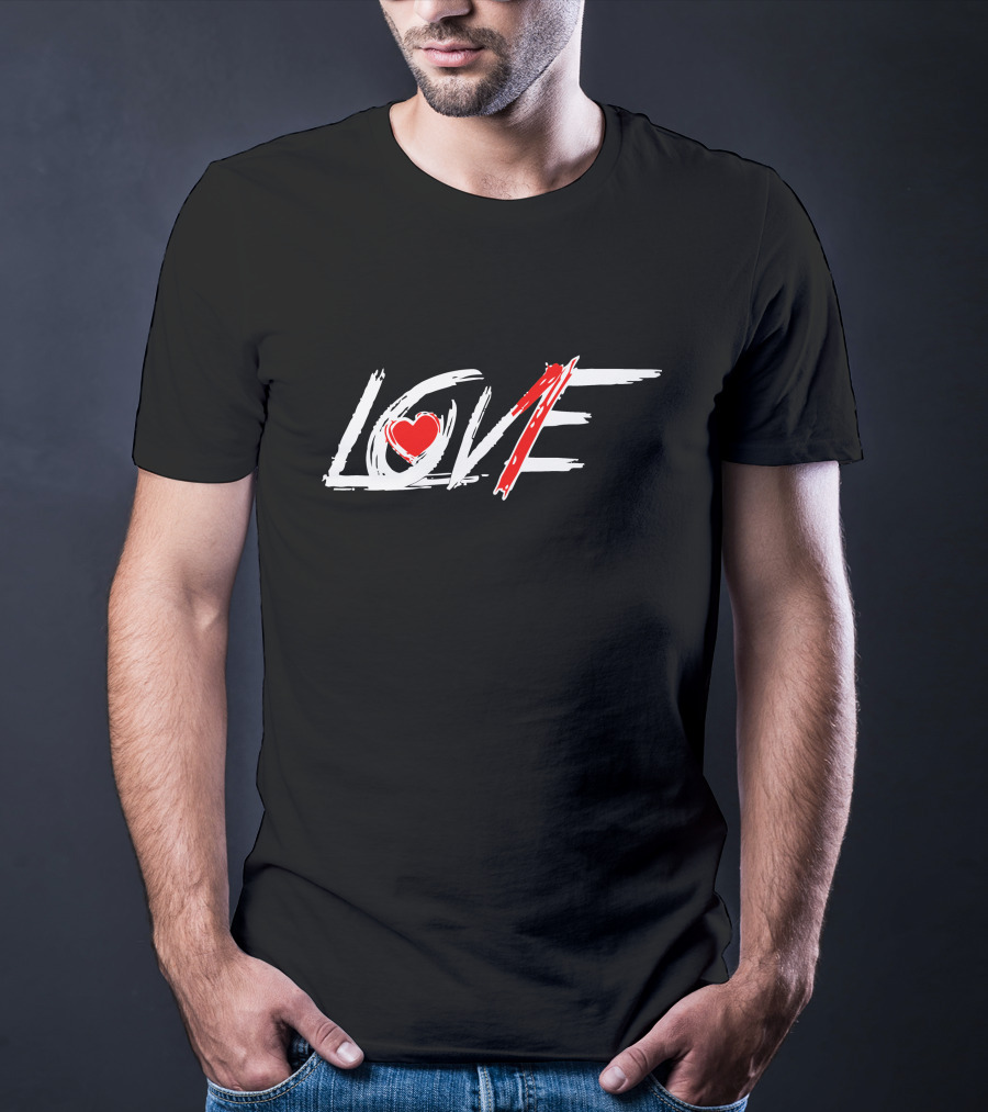 Love Heart Brushstroke Red Accent T-Shirt
