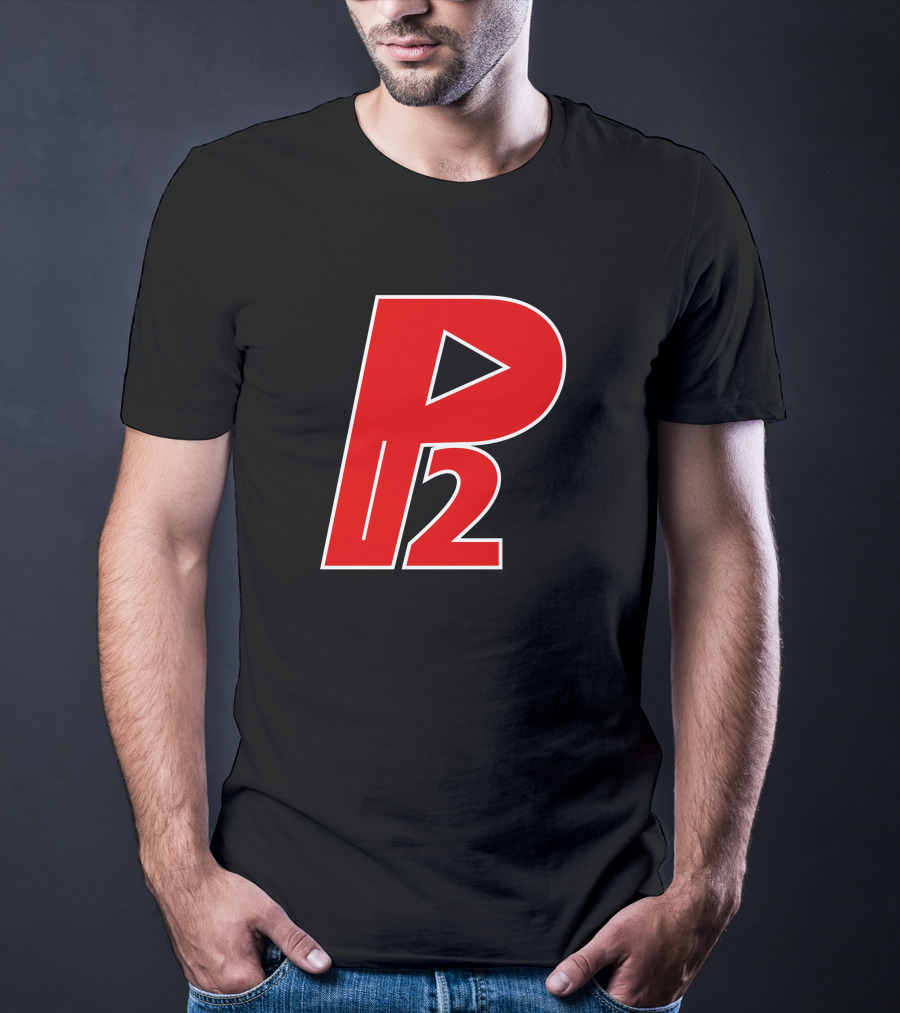 P2isthename Merch Bold Red P2 Logo With Play T-Shirt