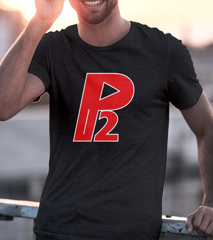 P2isthename Merch Bold Red P2 Logo With Play T-Shirt