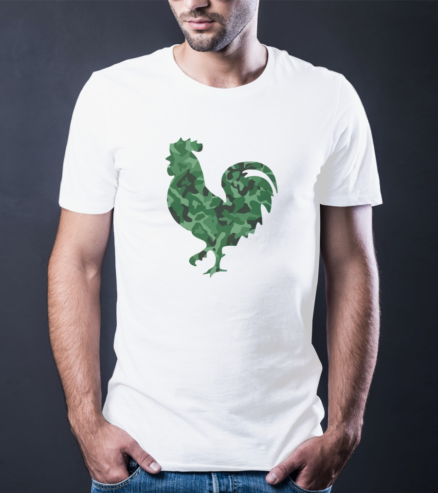 Chicken Camo Rooster Silhouette In Green Camouflage T-Shirt
