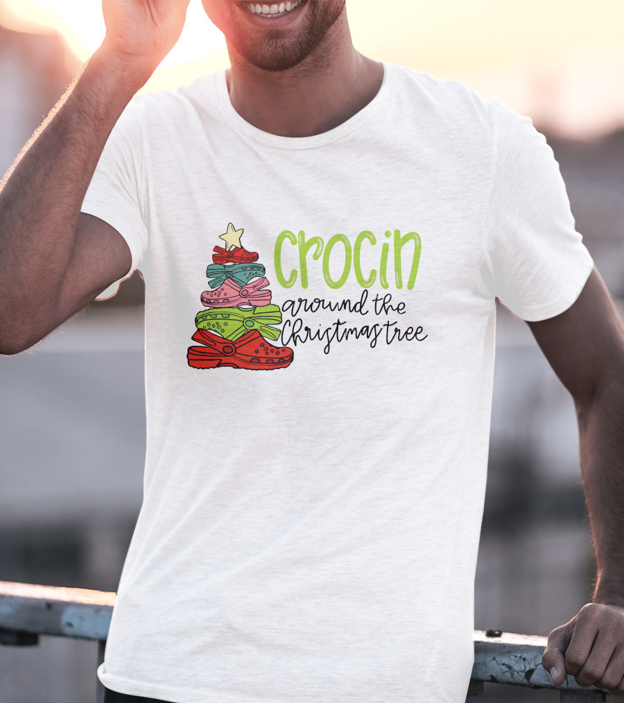 Crocin Around The Christmas Tree Stack Of Festive Shoes With Star T-Shirt