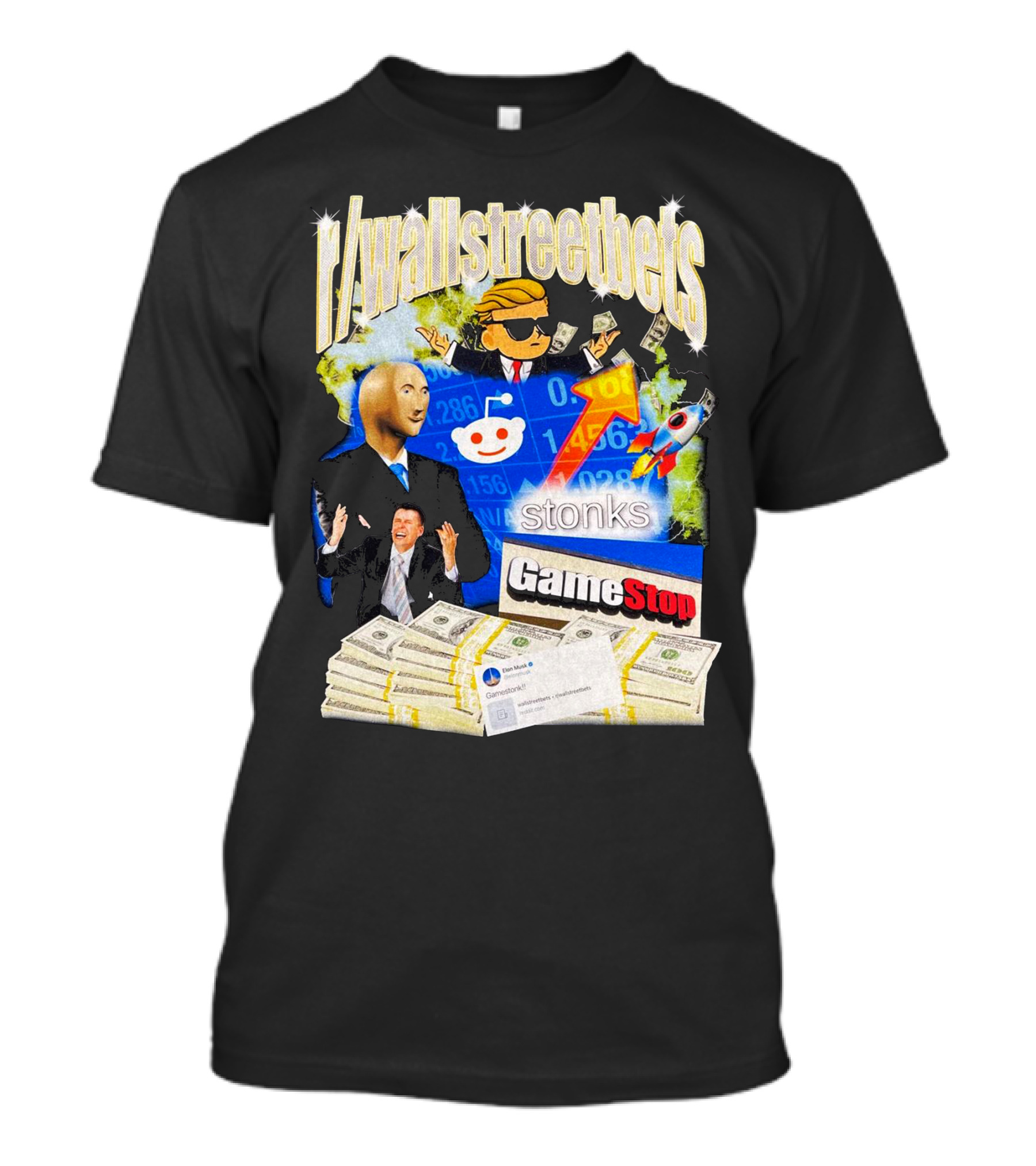 R/wallstreetbets Stonks GameStop Rocket Money Reddit Meme T-Shirt