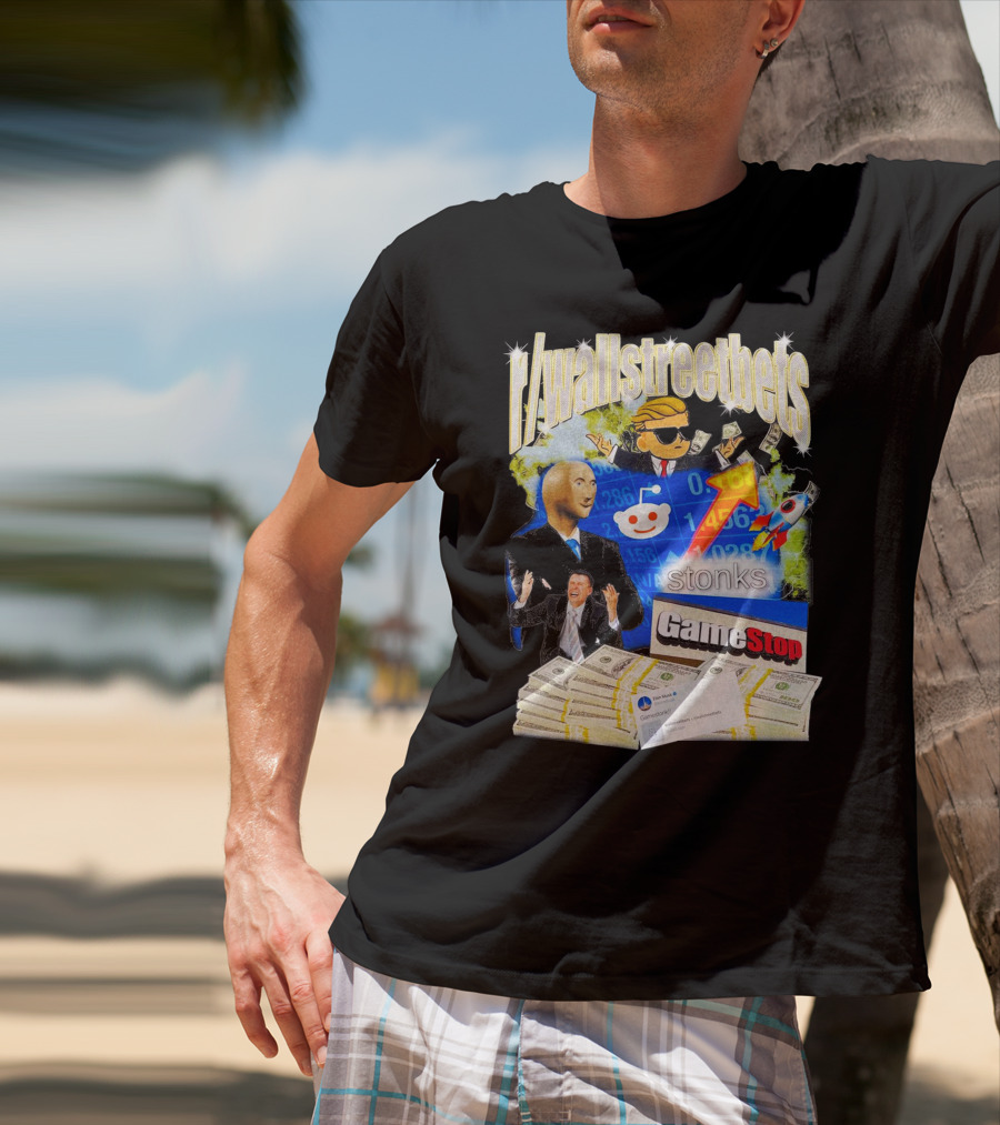 R/wallstreetbets Stonks GameStop Rocket Money Memes T-Shirt