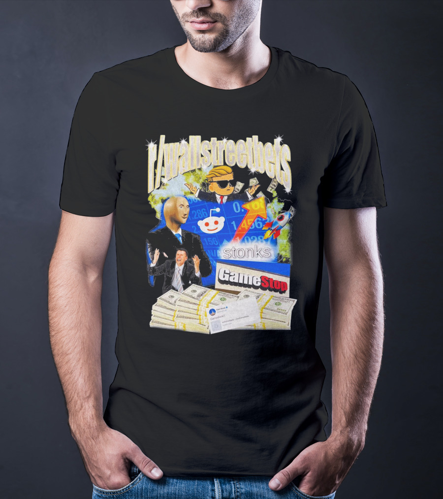 R/wallstreetbets Stonks GameStop Rocket Money Memes T-Shirt