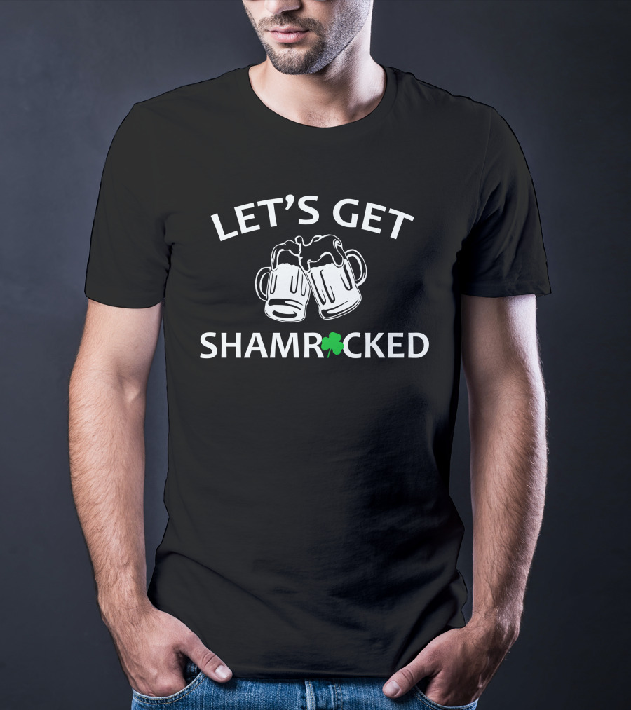 Let's Get Beer Shamrocked With Clinking Mugs And Green Shamrock T-Shirt