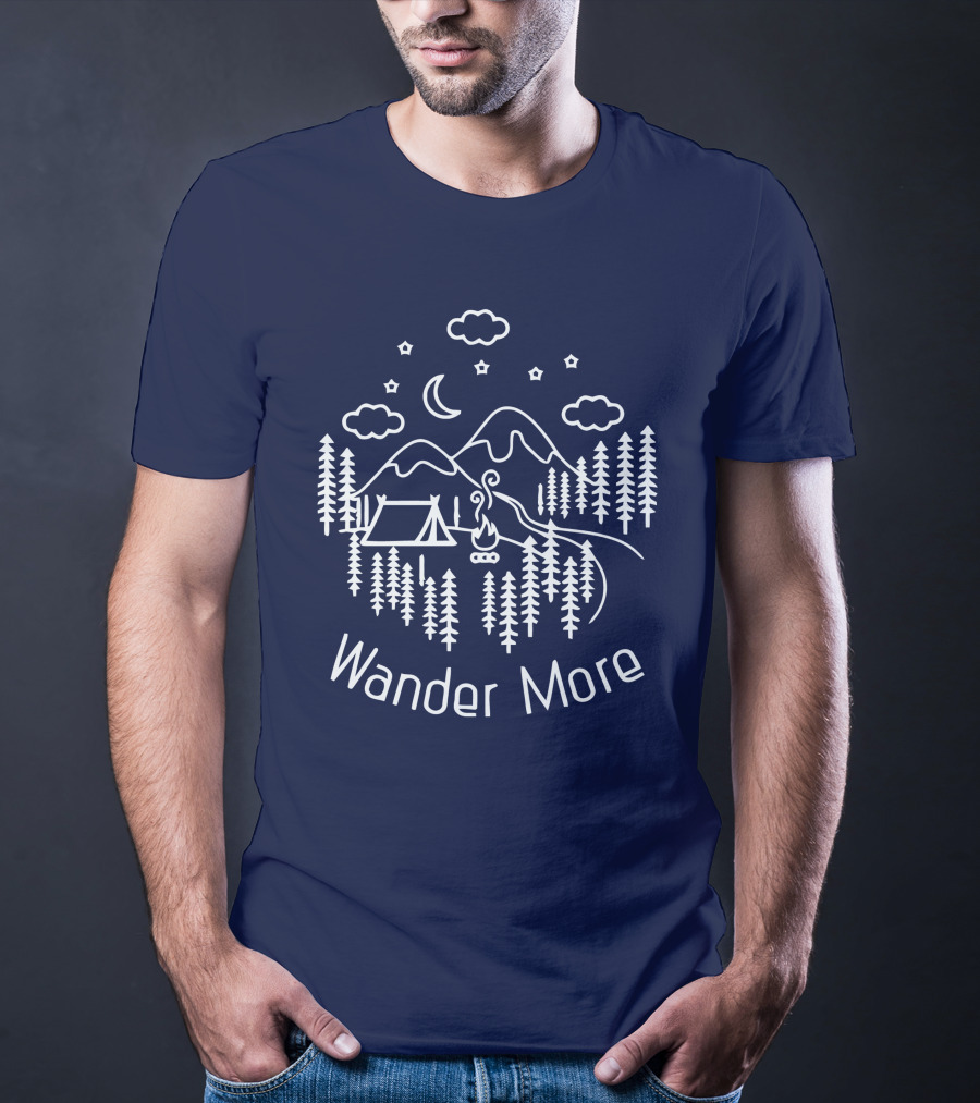 Wander More Camping Hiking Mountain Adventure Night Sky T-Shirt