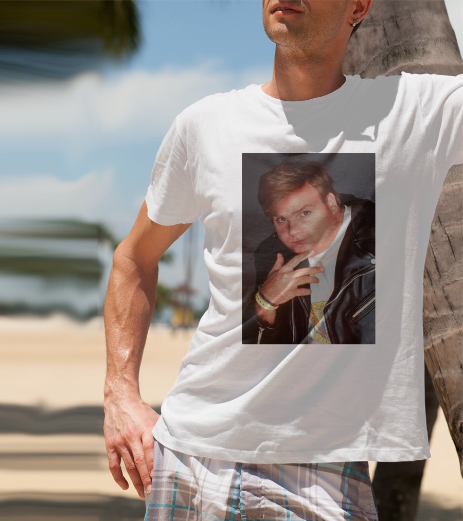 Kid Cudi Chris Farley Style Leather Jacket White Shirt Bracelet 90s Fashion T-Shirt
