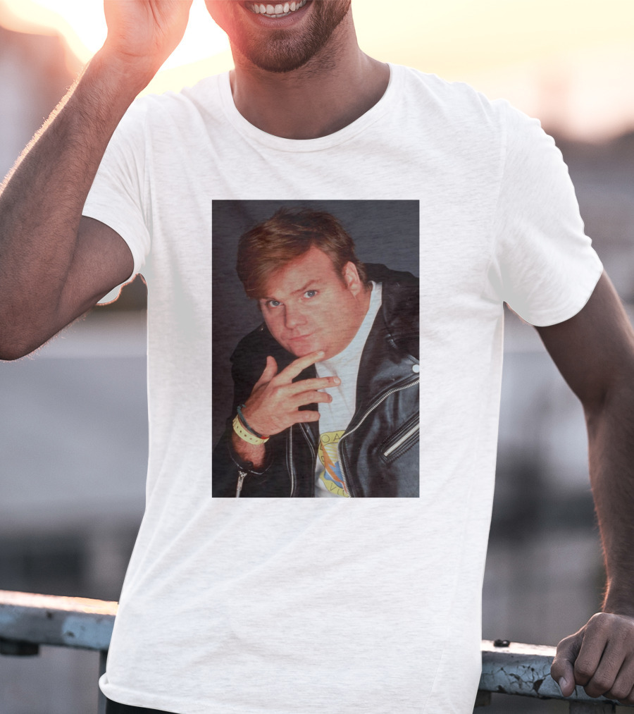 Kid Cudi Chris Farley Style Leather Jacket White Shirt Bracelet 90s Fashion T-Shirt