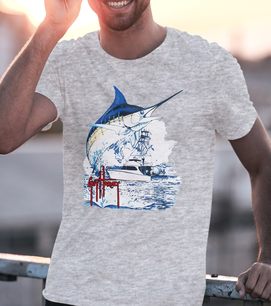 Guy Harvey Marlin Fishing Boat Ocean Adventure T-Shirt