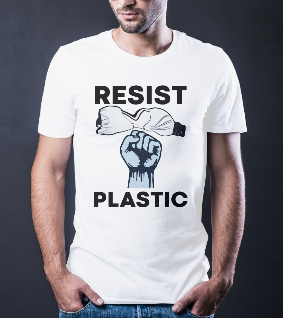 RESIST PLASTIC Raised Fist Crushing Bottle T-Shirt