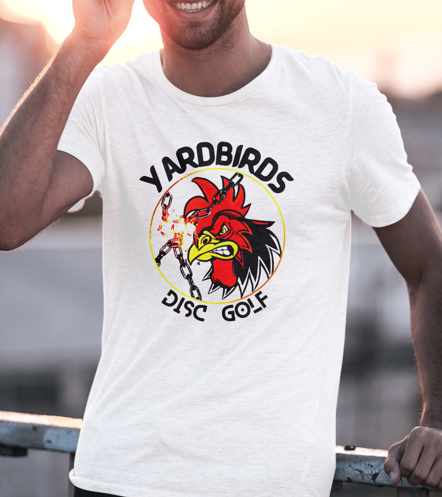 Yardbirds Disc Golf Angry Rooster With Exploding Chains T-Shirt