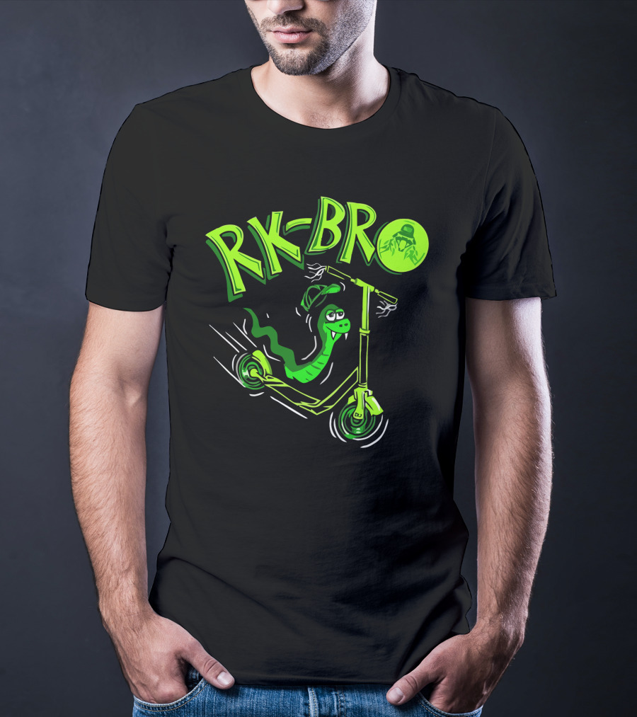 RK Bro Cartoon Snake On Scooter With Green Graphics T-Shirt