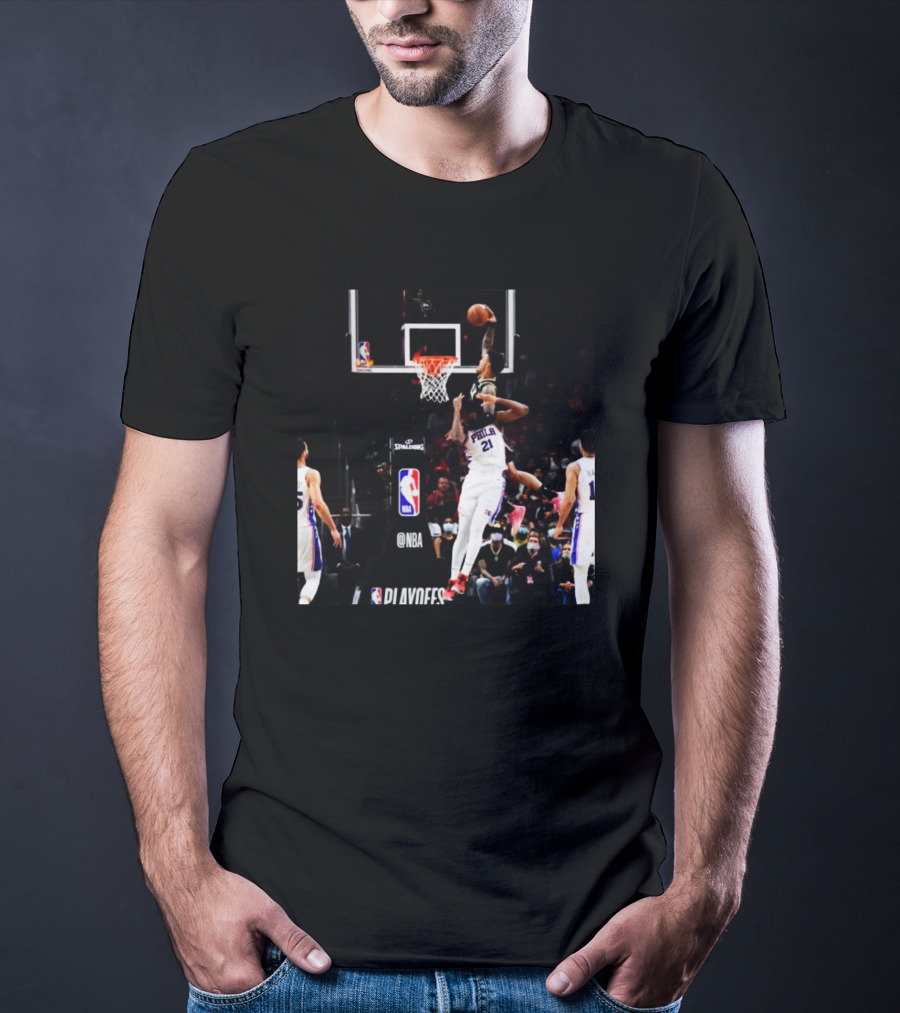 NBA Playoffs Action Featuring Joel Embiid Dunk With Philadelphia 76ers T-Shirt