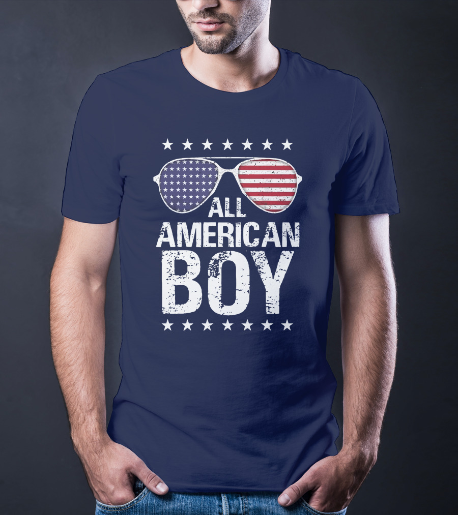 All American Boy Patriotic Sunglasses Stars Flag Fourth Of July T-Shirt