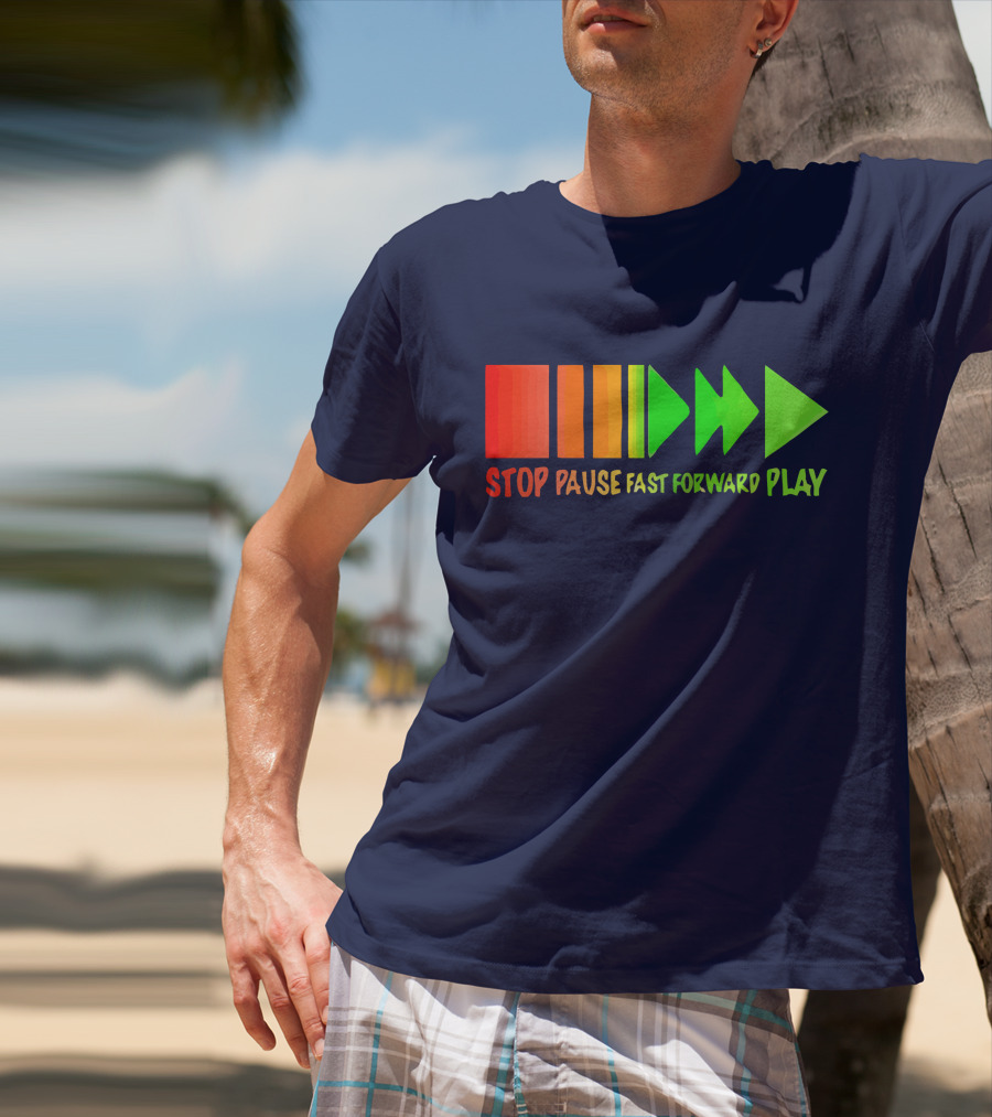 Stop Pause Fast Forward Play Bright Iconic Symbols T-Shirt