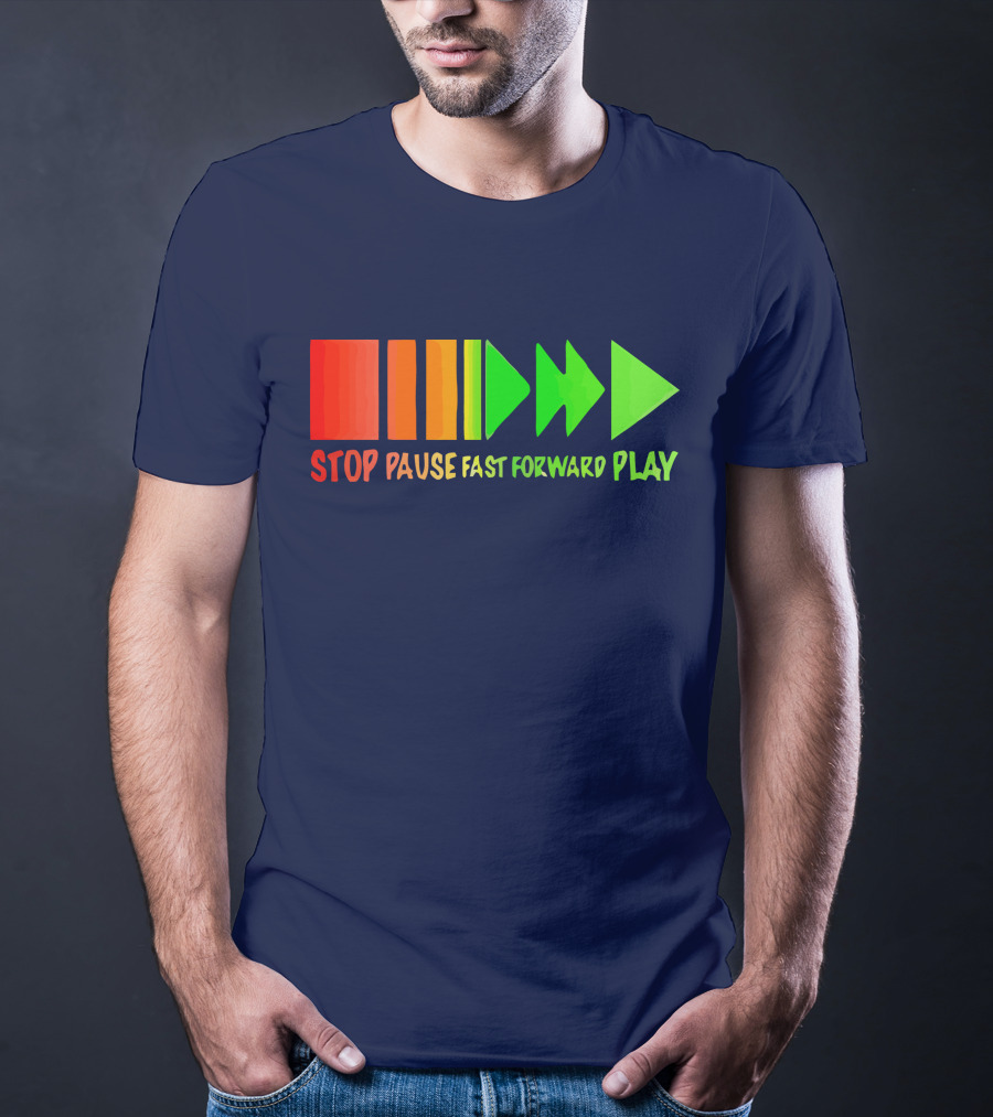 Stop Pause Fast Forward Play Bright Iconic Symbols T-Shirt