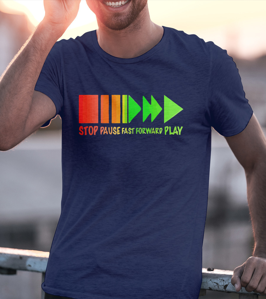 Stop Pause Fast Forward Play Bright Iconic Symbols T-Shirt