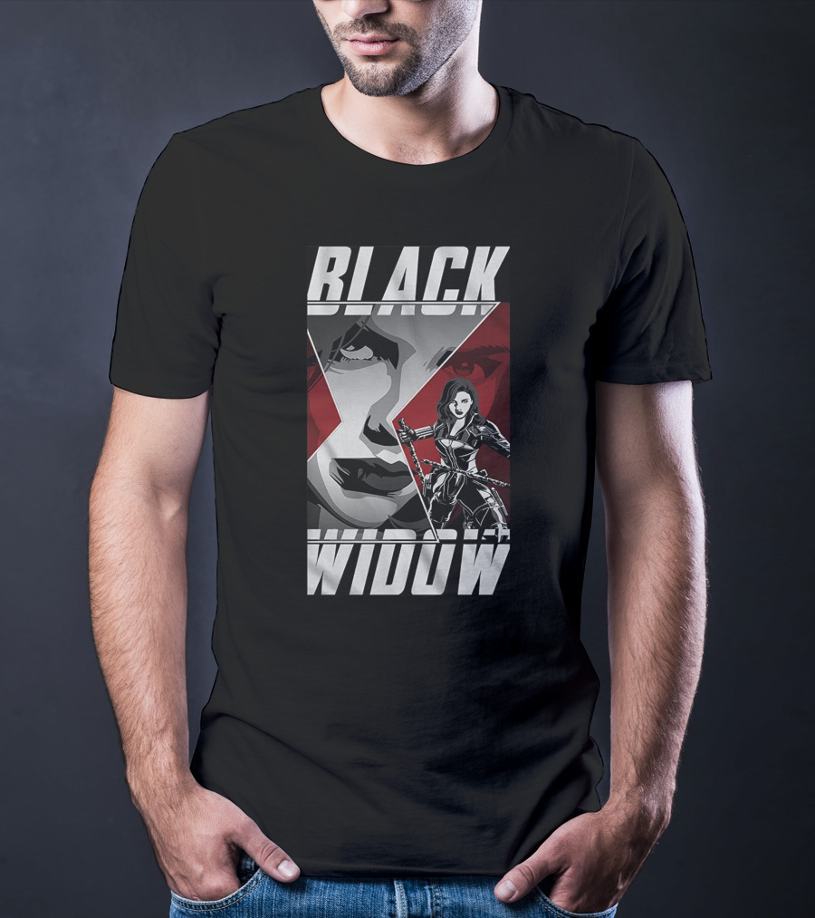 BLACK WIDOW AVENGERS ICONIC RED AND SILVER ARTISTIC T-Shirt