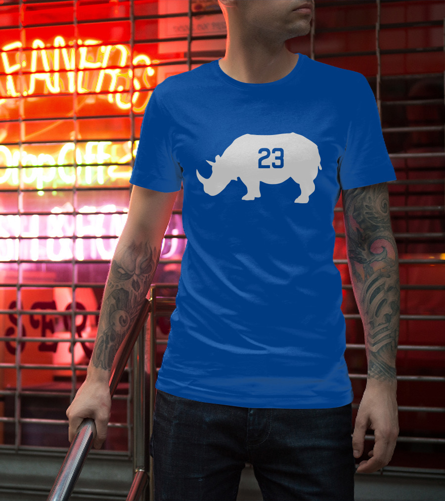 23 Rhino Silhouette Blue Background T-Shirt
