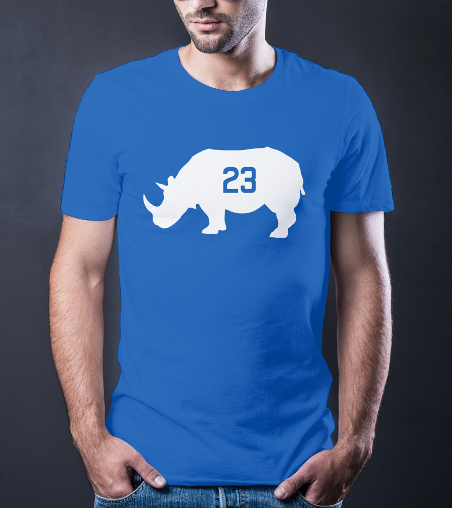 23 Rhino Silhouette Blue Background T-Shirt