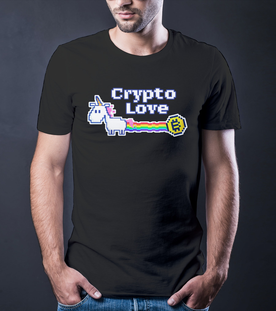 Crypto Love Unicorn Pixel Art Rainbow Coin T-Shirt