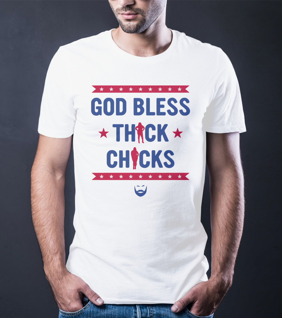 God Bless Thick Chicks Stars Silhouette Beard T-Shirt