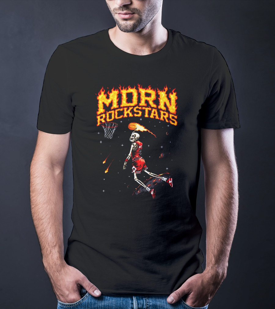 MDRN Rockstars His Airness MJ Basketball Skeleton Dunking T-Shirt