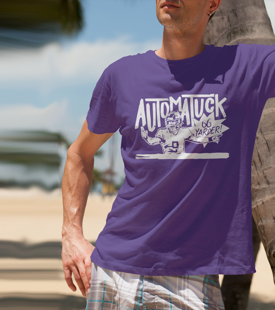 Automatuck 66 Yarder Football Player Purple Background T-Shirt