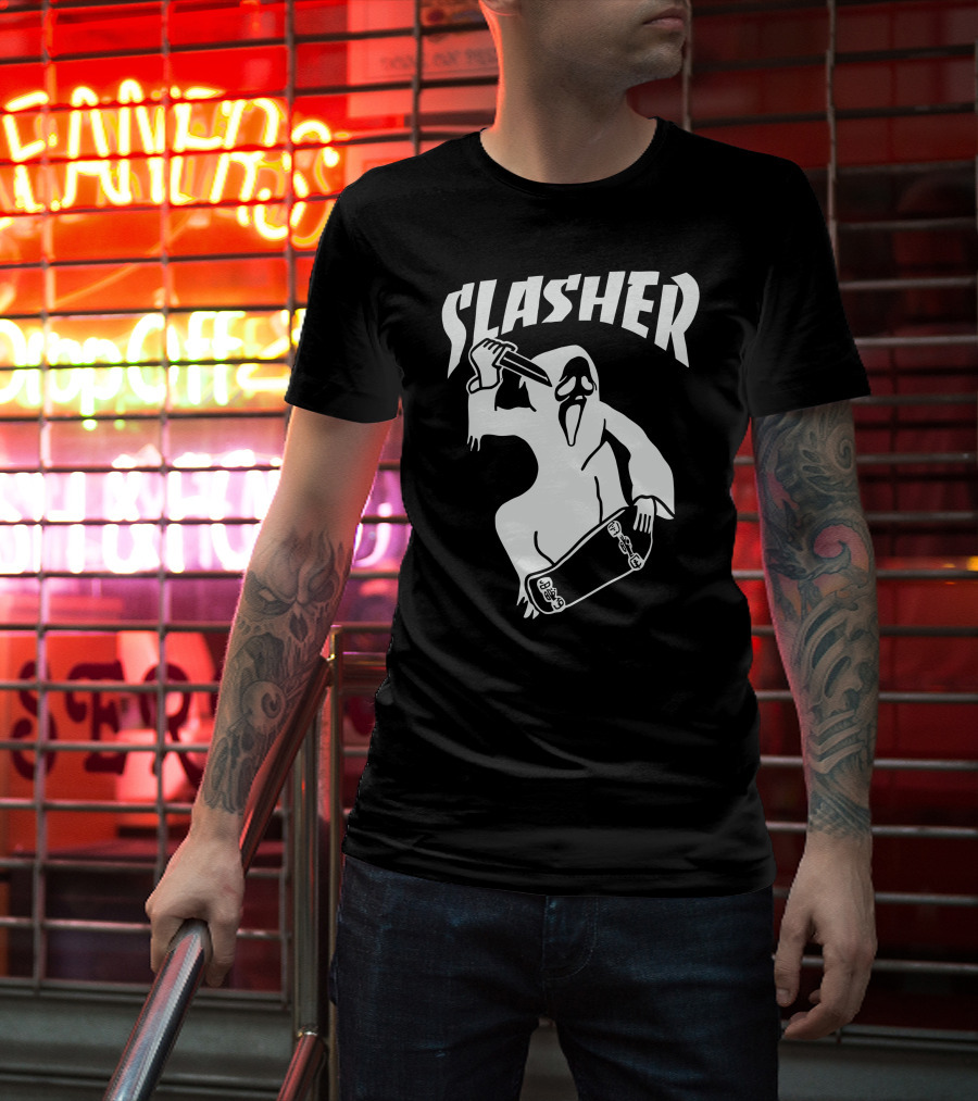 Slasher Skateboard Ghost Mask Knife T-Shirt