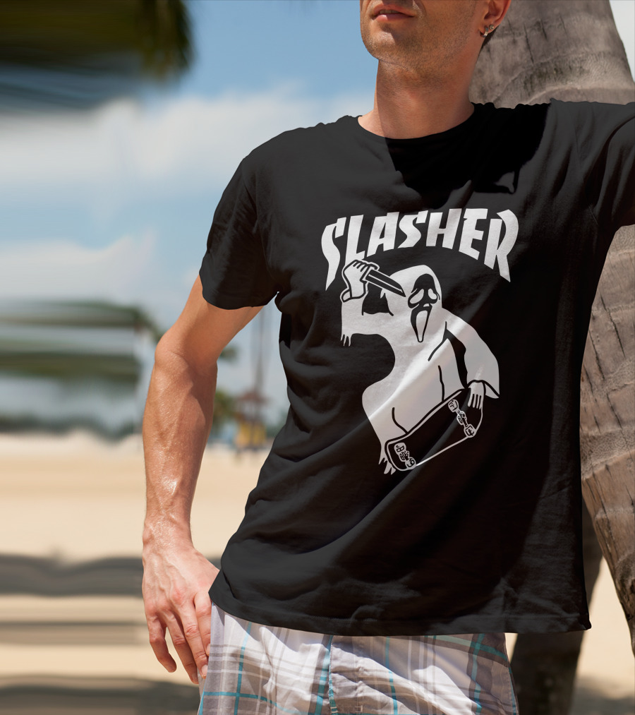 Slasher Skateboard Ghost Mask Knife T-Shirt