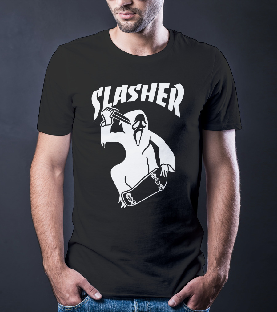 Slasher Skateboard Ghost Mask Knife T-Shirt